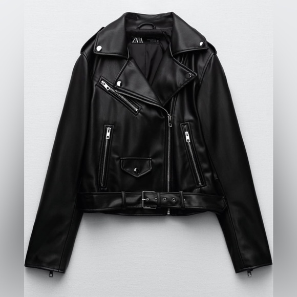 Zara Faux Leather Biker Jacket Size Large - Picture 2 of 6
